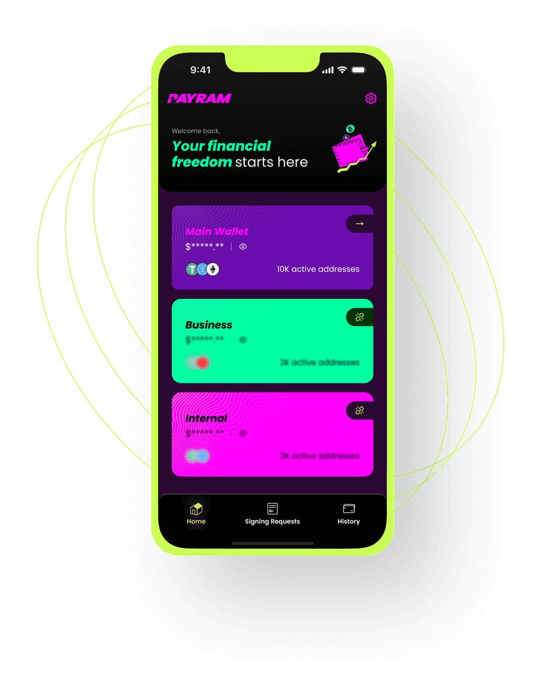PayRam mobile app — manage wallets, approve payments, and transfer funds from your phone