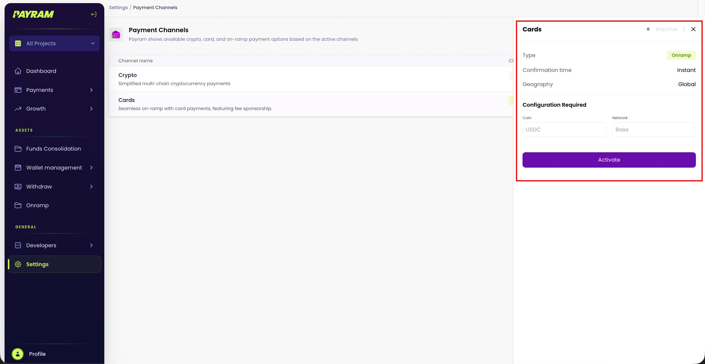 Activate Payment Method